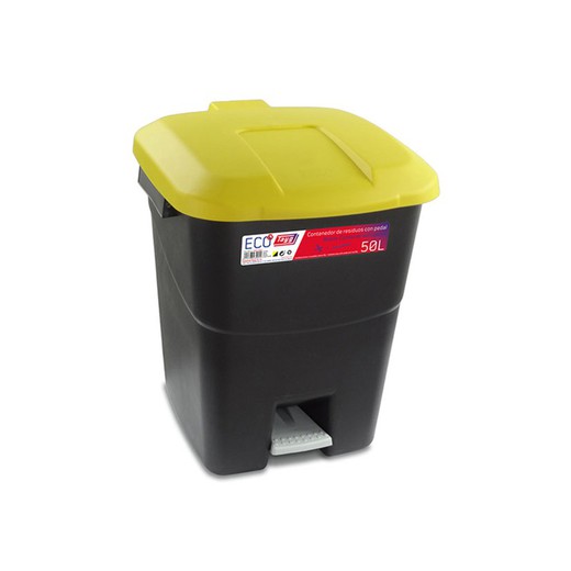 50 litres. Bidon A/Pédale 50L.Couvercle Jaune.Tayg