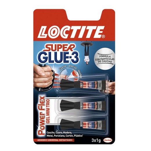 Adhesivo instantáneo LOCTITE Super Glue-3 Power Gel. Super Glue-3 Mini Trio Power Flex 3X1 Gr
