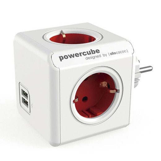 Powercube Socle Multiprise Powercube Original 4 Prises + 2 Usb Rouge