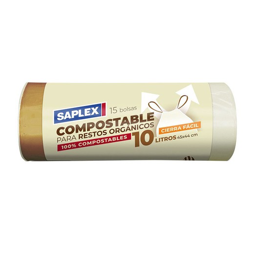 Sac poubelle SAPLEX 100% compostable. Sacs Poubelle Compost 45X44Cm.15 Un