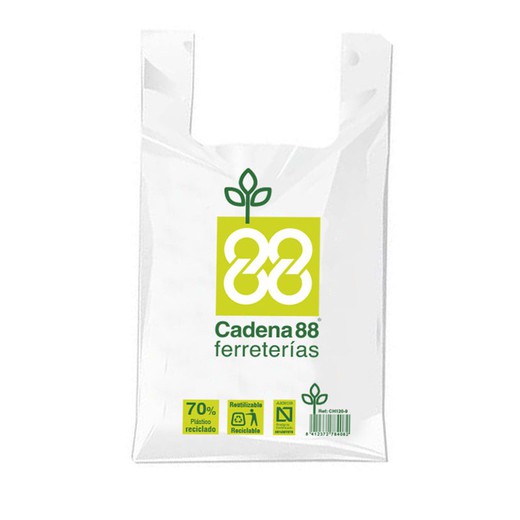 Bolsa ecológica Cadena88 tipo camiseta Bolsa Camis.Rec 70% C88 35X50Cm 1000 Ud