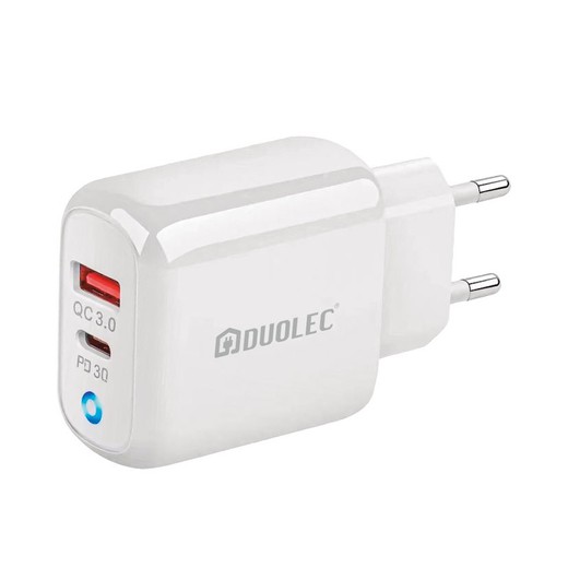 Cargador dual USB-C 30W blanco