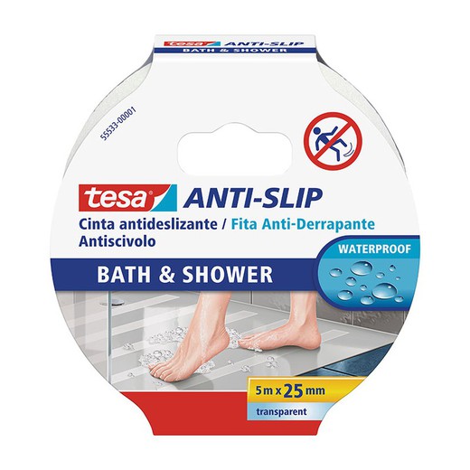 Cinta adhesiva antideslizante TESA baño y ducha Cinta Antideslizante Baño 25Mm-5M Tranp.