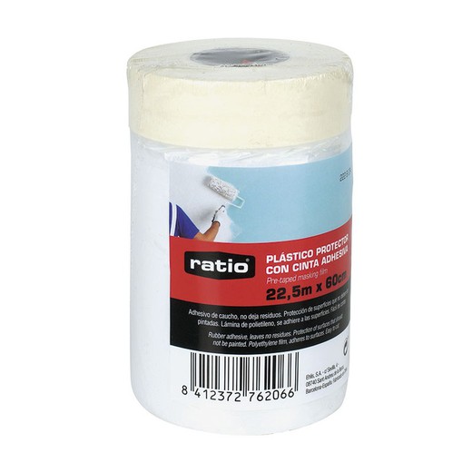 Cinta adhesiva de pintor RATIO con plástico protector Cinta Adh.Krepp C/Plastic 60Cmx22,5M