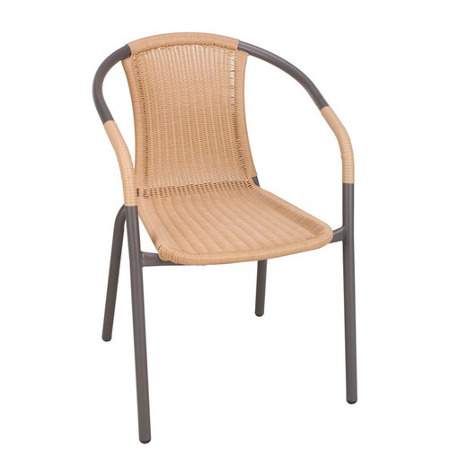Conjunto básico de terraço. Cadeira empilhável Aço/Fibra Básico Marrom.
