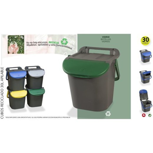 Cubo Reciclaje Apilable 30Lt Verde