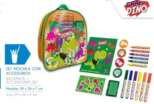 Dino Mochila Transp.+Set Papeleria 11016