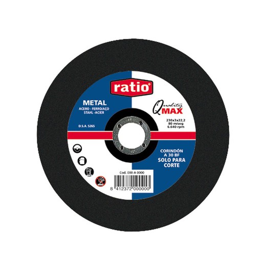 Disco corte metal RATIO Quality Max. Disco Corte Metal 230X3X22   Ratio