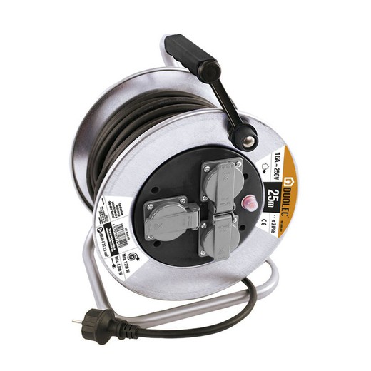 Enrouleur de câble métallique professionnel DUOLEC Metal Reel 25 M 3X2,5 Ip-55