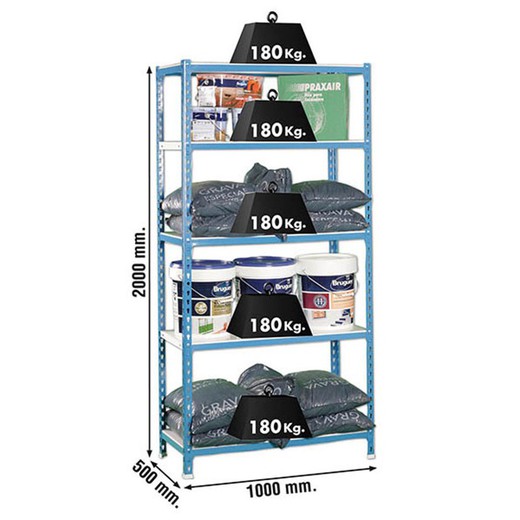 Estanteria Met 5 B Azul/Bl 200x100x50 Cm