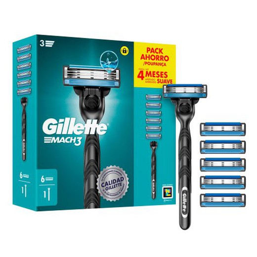 Gillette Mach3 Maquina + 6 Recambio