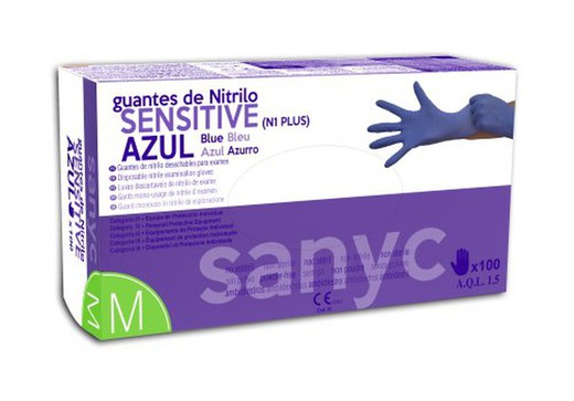 Guante Nitrilo Sens. T/7 Med (100) Azul
