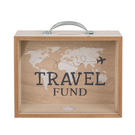 Hucha de madera Travel Fund. 20,5x12 cm.