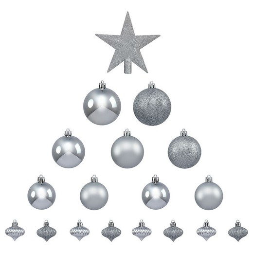 Kit decoración navidad. Plata. 18 piezas.