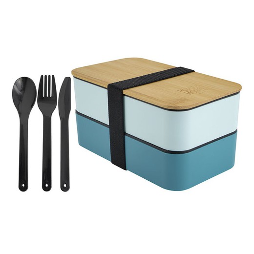 Lunchbox Bento Japanese Azul Tapa Bambu