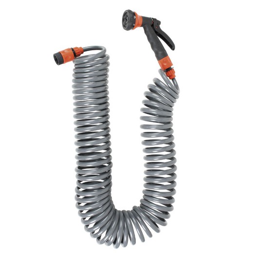 Manguera riego flexible LISTA Espiral. Manguera Espiral 15 M.+Pistola