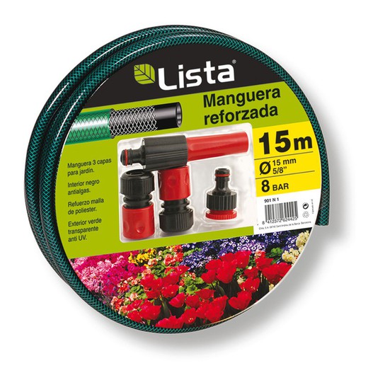 Mànega reg reforçada amb accessoris LLISTA. Kit Mànega 15Mm X 25 M. Llista