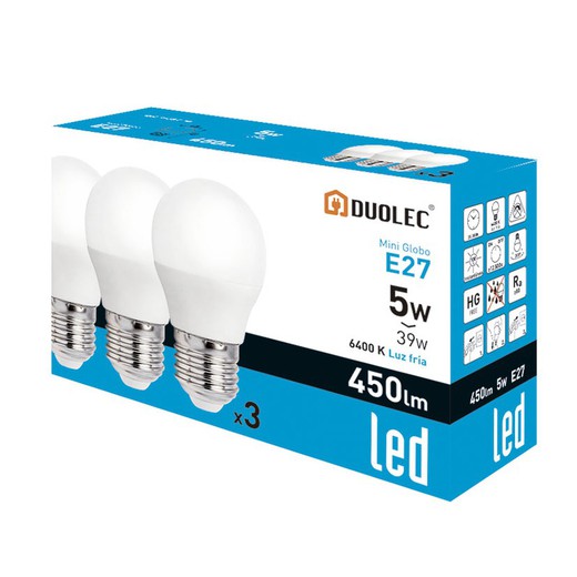 Miniglobo Pack 3 Bomba.Led.Miniglobo 5W 6400K 450Lm