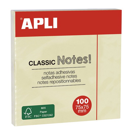 Notas adhesivas APLI Classic Taco Notas Adhes.75X75Mm.100 Un. Apli