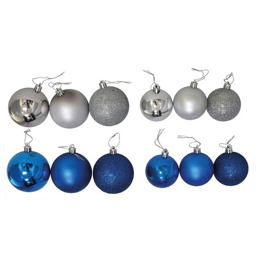 Pack de 24 Boules 6 Cm. Bleu/Argent