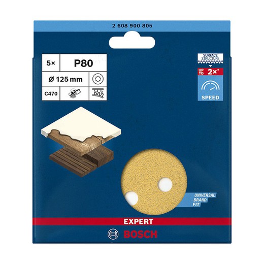 Papel Lija Excent.C470 125Mm 8P G80+5Uds