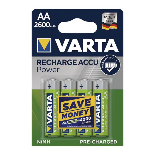 Bateria recarregável VARTA. Bl.4 Baterias Rec.Aa 2600 Mah Prontas Para Usar
