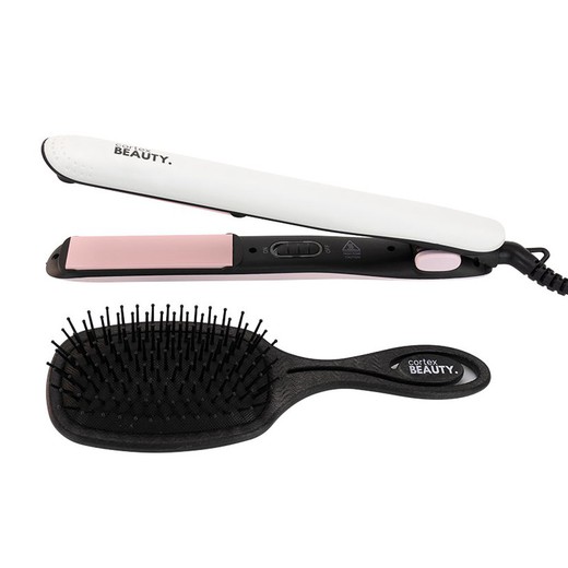 Set plancha placas cerámicas + cepillo cabello mango soft-touch.