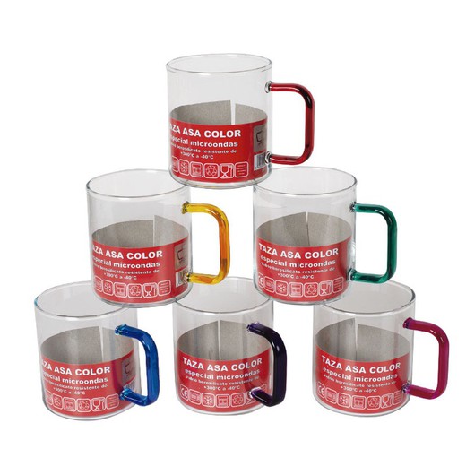 TECNHOGAR Mug en verre borosilicaté Mug en verre borosilicaté Mug Poignée Couleur
