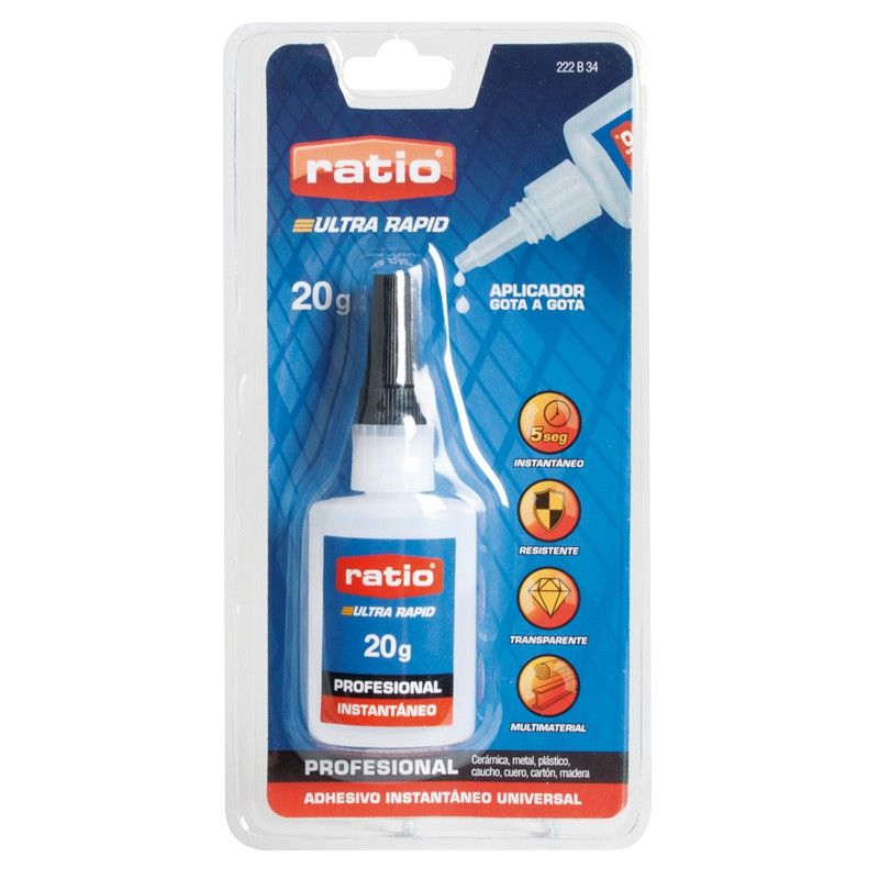 Adhesivo instantáneo RATIO universal. Adhesivo Cianocrilato 20 G. Ratio
