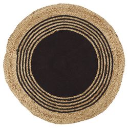 Tapete de juta preto com diâmetro de 90 cm.