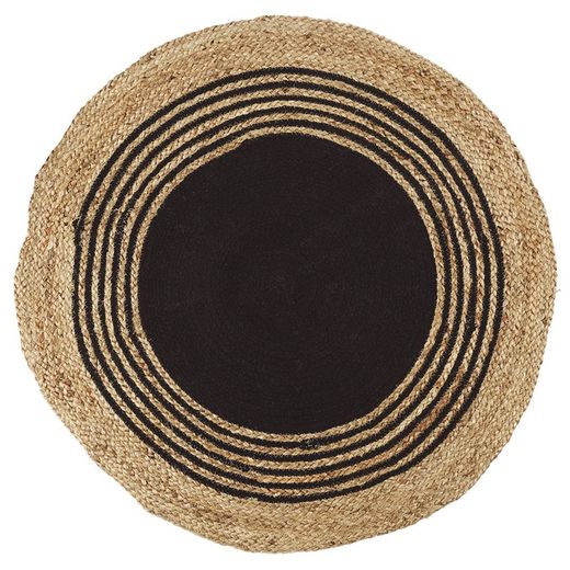 Tapete de juta preto com diâmetro de 90 cm.
