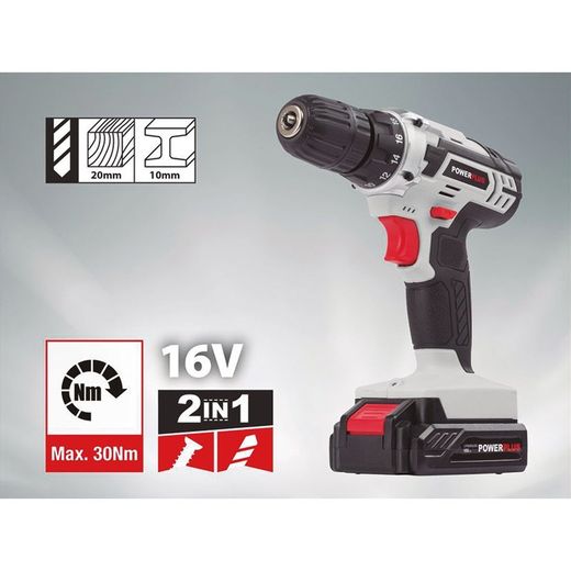 POWC1061 Chave de fenda 16V, bateria 16V 1,3Ah e carregador