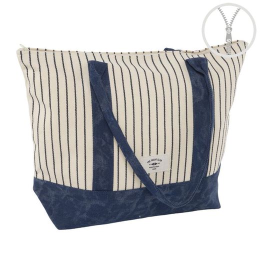 Sac à main bleu marine rayé à fermeture éclair