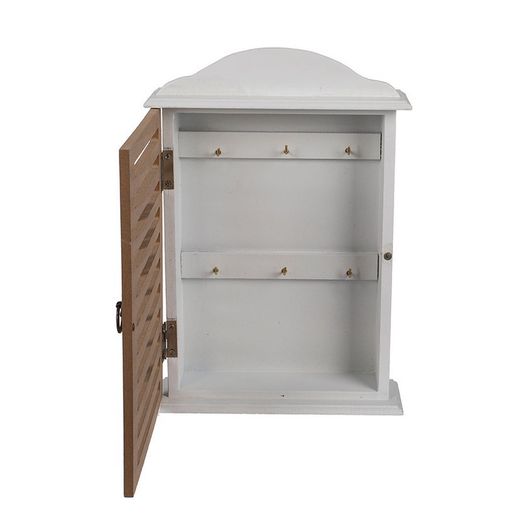 Caja blanca decorada de madera para guardar llaves. 27,5x19 cm.