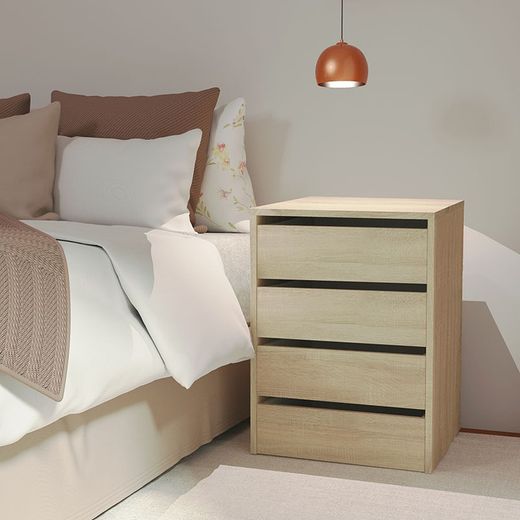 Commode CAMBRIAN 4 tiroirs naturel. Panneau de particules.Empilable.46x45xh.63,5cm