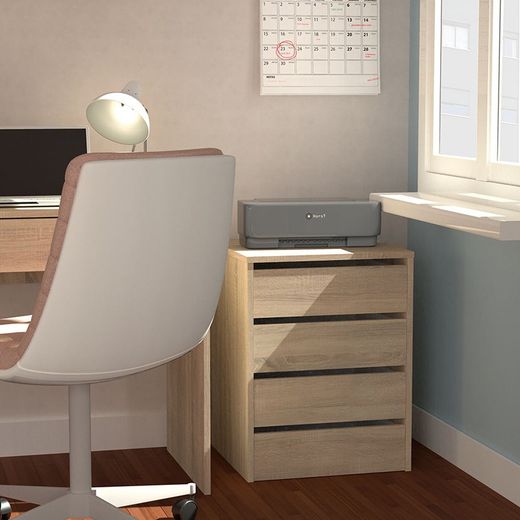 Commode CAMBRIAN 4 tiroirs naturel. Panneau de particules.Empilable.46x45xh.63,5cm