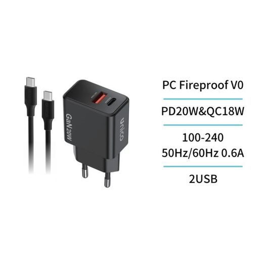 Carreg. Dual Usb-C.Cable.20w Neg Únic