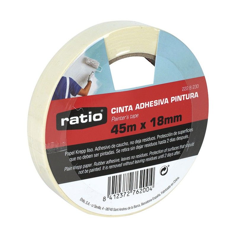 Cinta adhesiva de pintor RATIO. Cinta Adhesiva Krepp Liso 18Mmx45M
