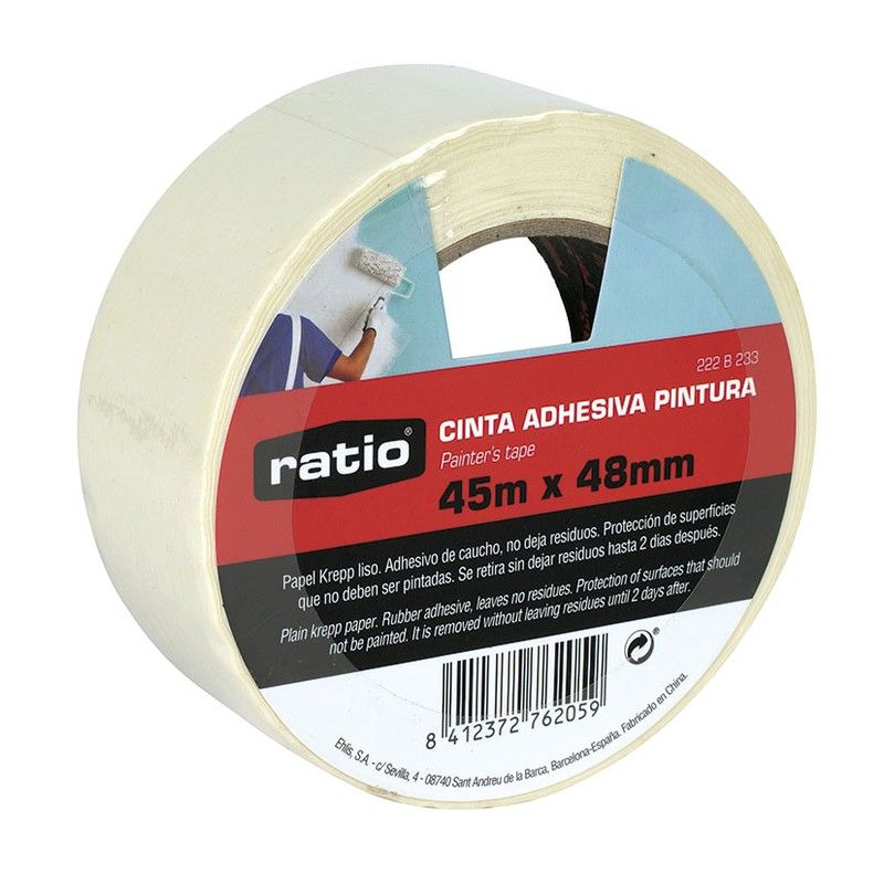 Cinta adhesiva de pintor RATIO. Cinta Adhesiva Krepp Liso 48Mmx45M