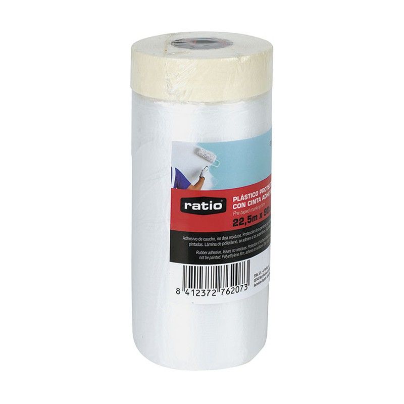 Cinta adhesiva de pintor RATIO con plástico protector Cinta Adh.Krepp C/Plastic 90Cmx22,5M