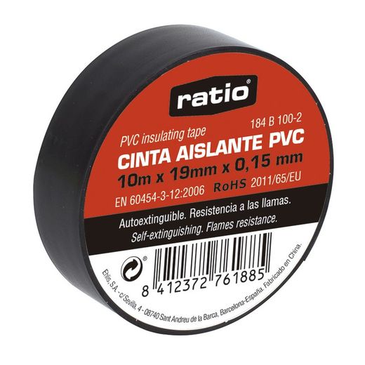 Cinta aislante RATIO. Cinta Aislante 19X10M Negra 0,15Mm