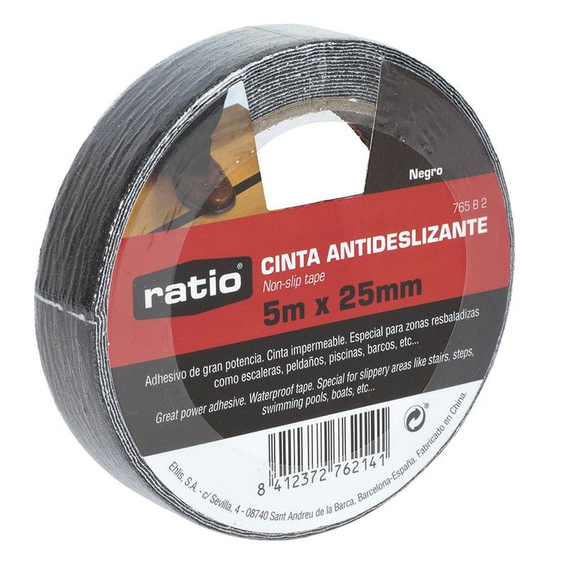 Cinta antideslizante RATIO. Cinta Antidesliz.  25Mmx5M. Negro. Ratio