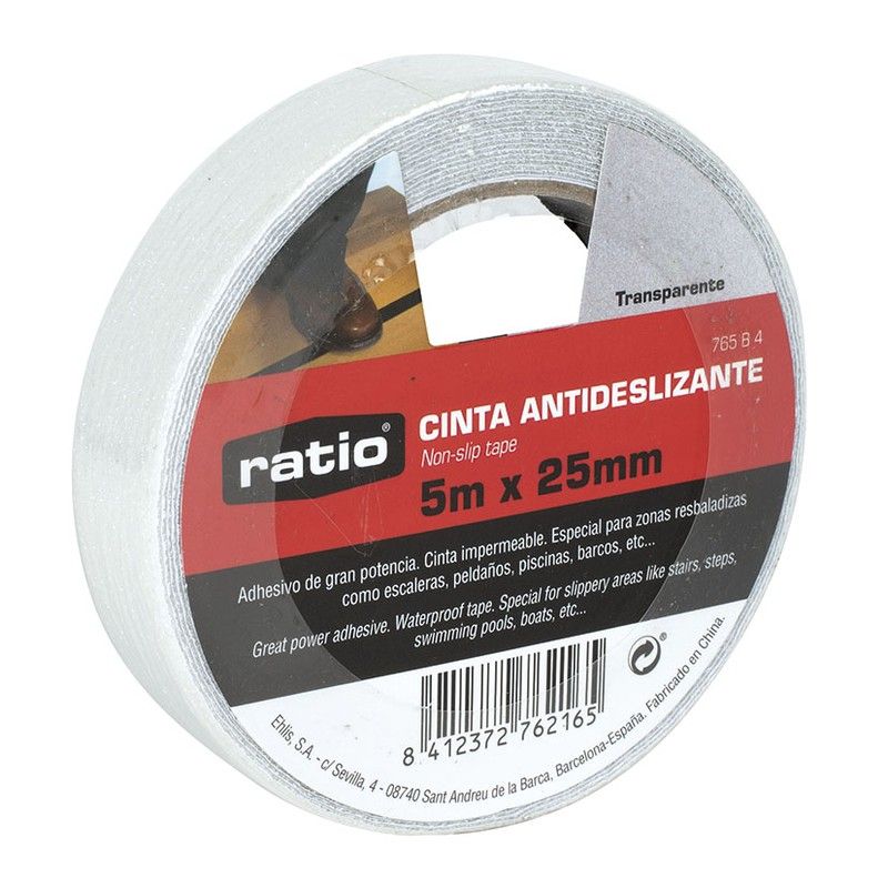 Cinta antideslizante RATIO. Cinta Antidesliz. 25Mmx5M. Transp. Ratio