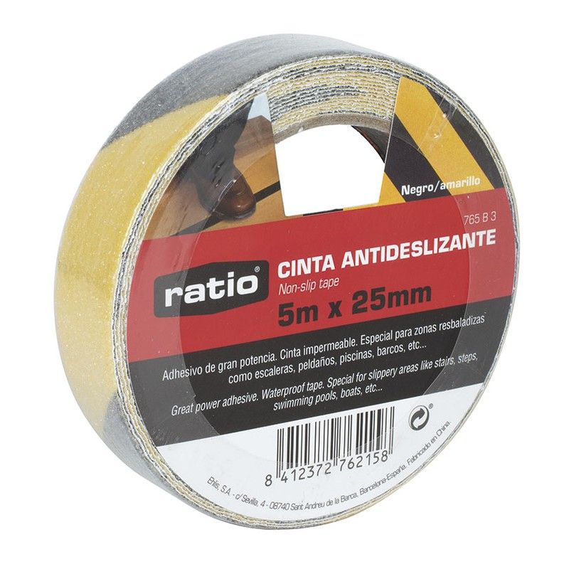 Cinta antideslizante RATIO. Cinta Antidesliz. 25Mm.X5M.Neg/Am. Ratio