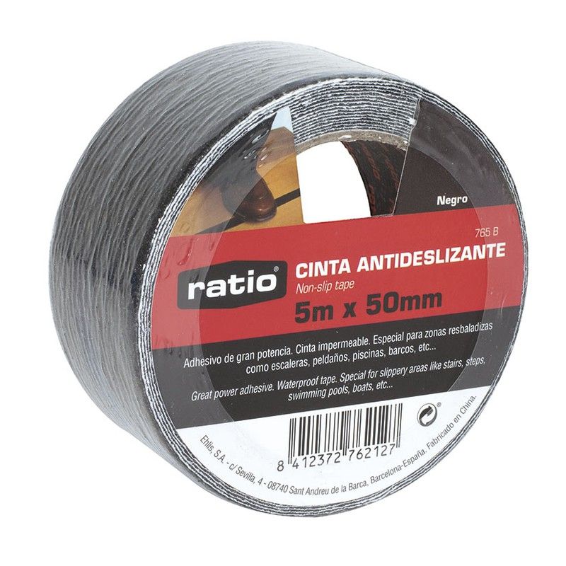 Cinta antideslizante RATIO. Cinta Antidesliz.  50Mmx5M.Negro.  Ratio