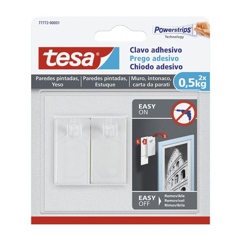 Clavo cuelgacuadros TESA TAPE Smart Mounting. Clavo Adhesivo Hasta 0,5 Kg. Sup.Delic.