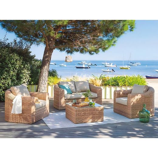 Ensemble en rotin. Canapé+2 Fauteuils+Table Basse