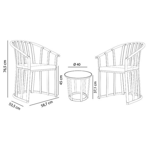 Ensemble Raff Toscano. 2 Chaise+Table