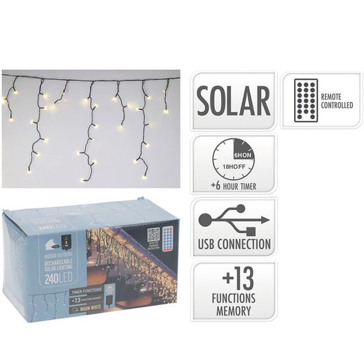 Cortina 240 Led Solar Llum Blanca Calida
