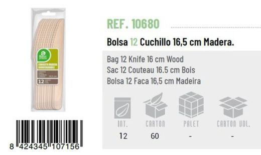 Cuchillo Biodegrada.16Cm (12)Madera10680